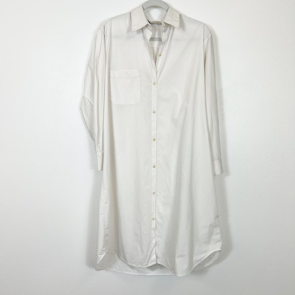 White Button-Front Midi Shirt Dress